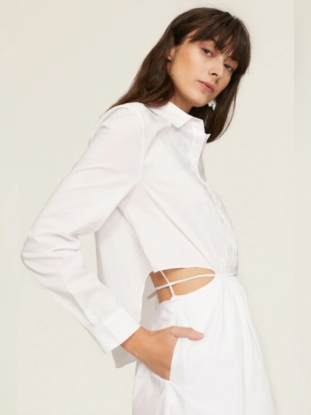 Jonathan SIMKHAI Shaelyn Mini Shirt Dress in White Poplin - Cutouts Summer 6 - Picture 7 of 12